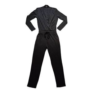 HYFVE Long Sleeve Surplice Top Drawstring Jumpsuit Black Medium